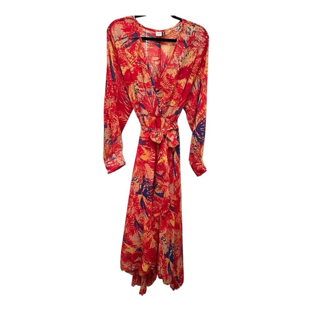 Multicolor Red Print Long-Sleeve Maxi Dress